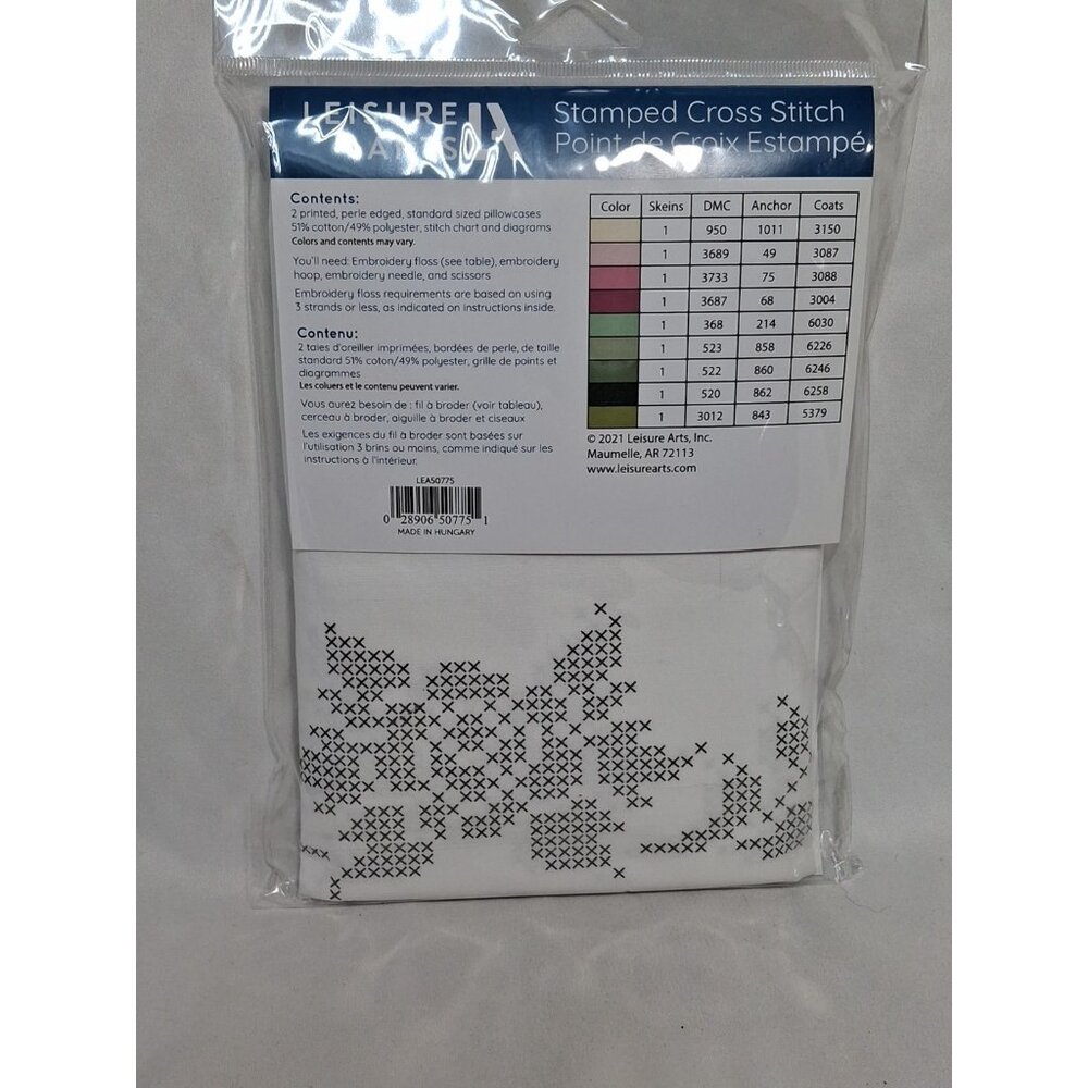 2 pk Leisure Arts Stamped Cross Stitch Pillowcases 20"x26" Cottage Rose White - Picture 5 of 7